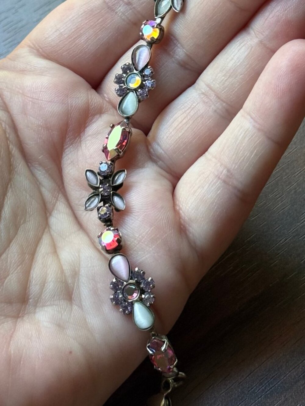 Vintage Pink Frosted Floral Sorrelli Crystal Bracelet